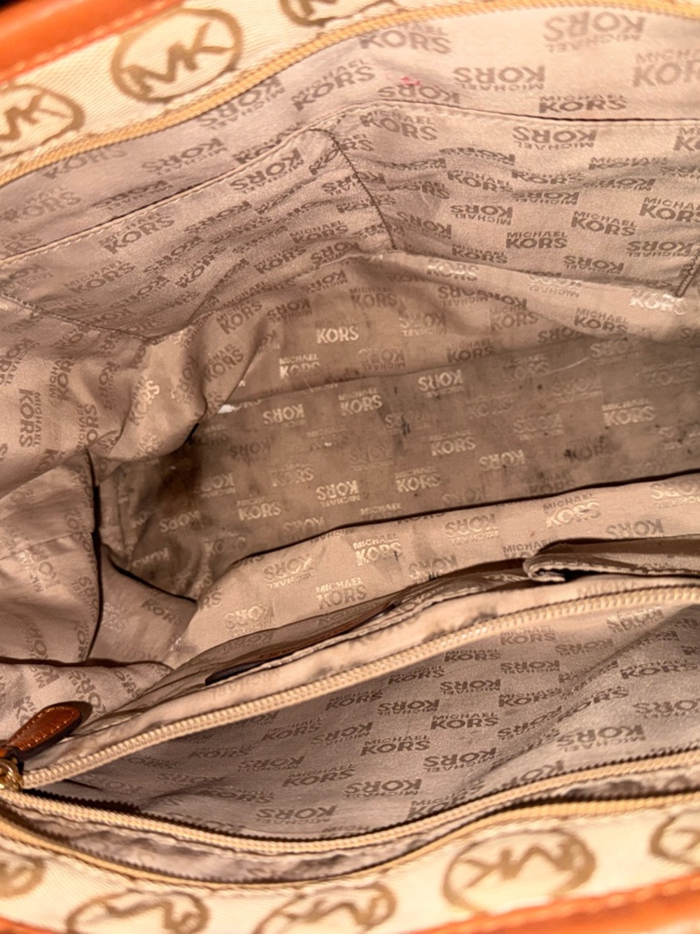 Michael Kors Tan Logo Canvas Tote with Brown Leather Handles - Picture 6 of 8